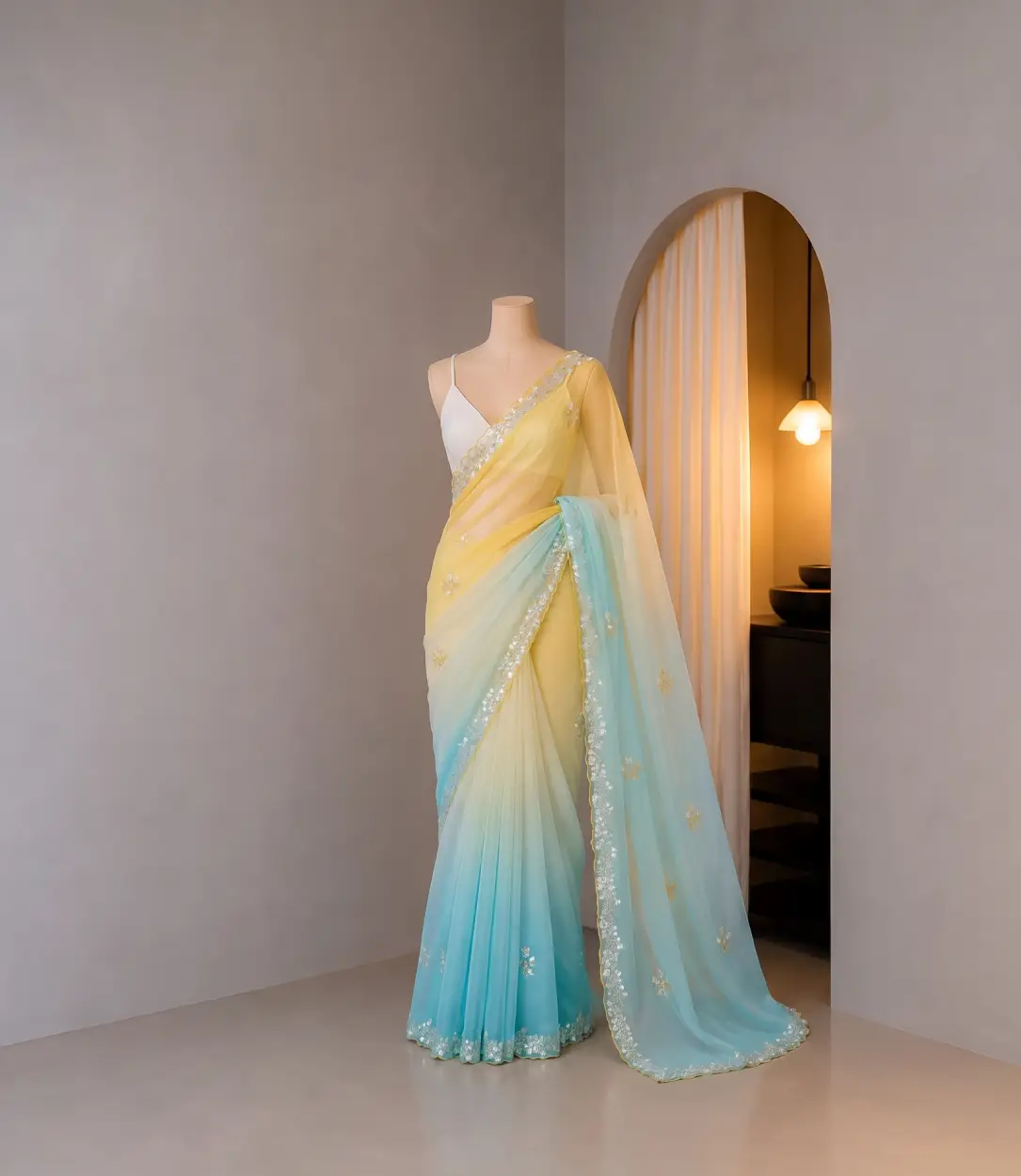 yellowblue saree